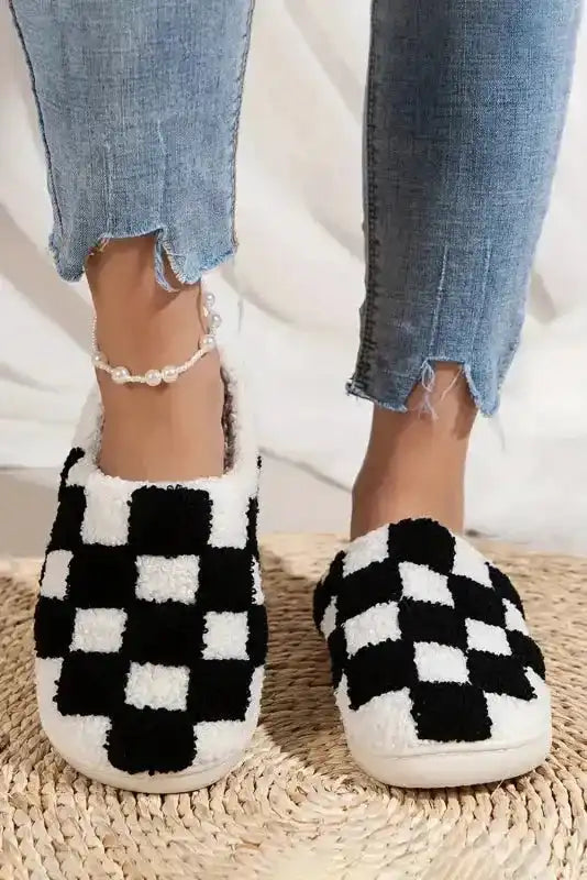 Checkered Fuzzy Winter Slippers